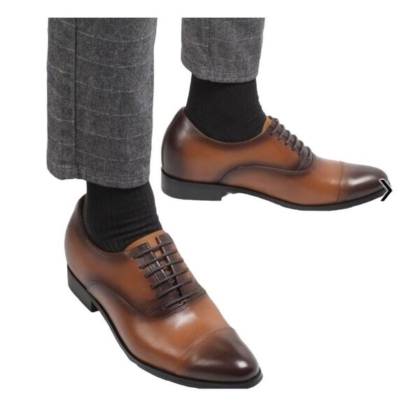 CMR CHAMARIPA Brown Leather Elevator Dress Shoes To Add Height Classic Shoes For - Picture 7 of 11